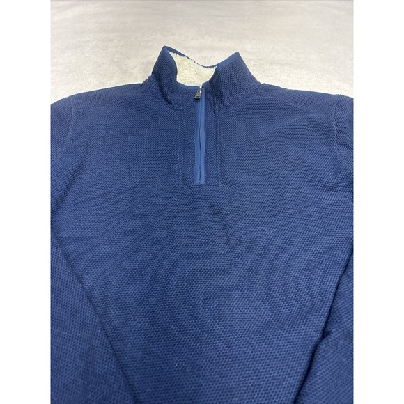 Orvis Pullover Sweater 1/4 Zip Men's Size Large Sherpa Fleece Lined Blue - Picture 2 of 8